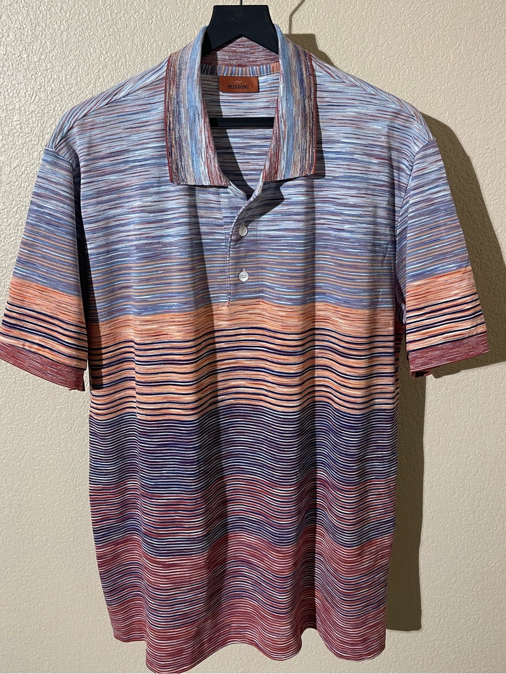 Missoni Multicolor Wave-Stripe Polo — Blue, Peach, Red